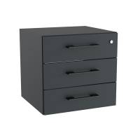 Office skuffesektion med lås i antracit med sorte håndtag 