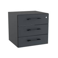 Office skuffesektion med l&aring;s i antracit med sorte h&aring;ndtag 