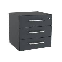 Office skuffesektion med lås i antracit med hvide håndtag 