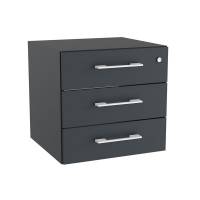 Office skuffesektion med l&aring;s i antracit med hvide h&aring;ndtag 