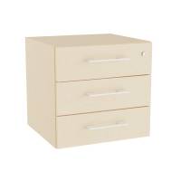 Office skuffesektion med lås i birk med hvide håndtag 