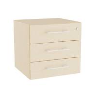 Office skuffesektion med l&aring;s i birk med hvide h&aring;ndtag 