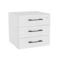 Office skuffesektion med lås i hvid med sorte håndtag 