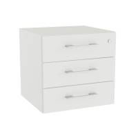 Office skuffesektion med lås i hvid med alugrå håndtag 