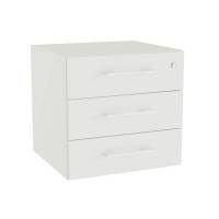 Office skuffesektion med l&aring;s i hvid med hvide h&aring;ndtag 