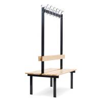 Garderobestativ 2-sidet med b&aelig;nk 1100mm i lakeret fyr