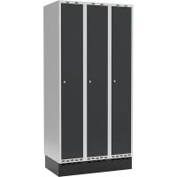 Garderobeskab med cylinderlås og sokkel 3x300mm antracit