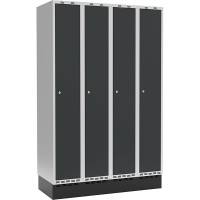 Garderobeskab med cylinderl&aring;s og sokkel 4x300mm antracit