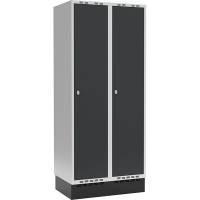 Garderobeskab 2x400mm med sokkel, 1 rum i h&oslash;jden med antracit d&oslash;re og greb til h&aelig;ngel&aring;se