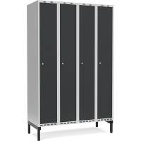 Garderobeskab med cylinderlås og benramme 4x300mm antracit