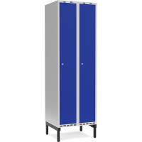 Garderobeskab med cylinderlås og benramme 2x300mm blå