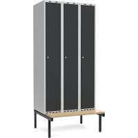 Garderobeskab med cylinderlås og siddebænk 3x300mm antracit