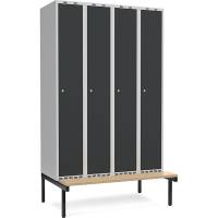 Garderobeskab med cylinderl&aring;s og siddeb&aelig;nk 4x300mm antracit
