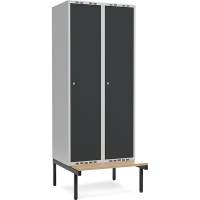 Garderobeskab 2x400mm med siddebænk, 1 rum i højden med antracit døre og cylinderlåse