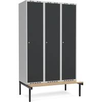 Garderobeskab 3x400mm med siddebænk, 1 rum i højden med antracit døre og cylinderlåse