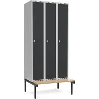 Garderobeskab med h&aelig;ngel&aring;s og siddeb&aelig;nk 3x300mm antracit
