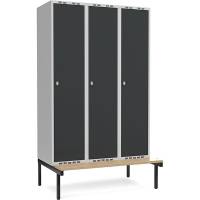 Garderobeskab 3x400mm med siddeb&aelig;nk, 1 rum i h&oslash;jden med antracit d&oslash;re og greb til h&aelig;ngel&aring;se