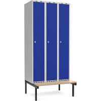 Garderobeskab med hængelås og siddebænk 3x300mm blå