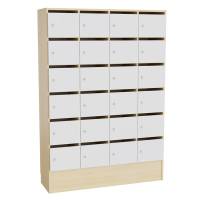 Mora personaleskab med cylinderlås og 24 rum i birk og grå laminat