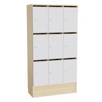 Mora personaleskab med cylinderlås og 9 rum i birk og grå laminat