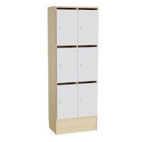 Mora personaleskab med cylinderlås og 6 rum i birk og grå laminat