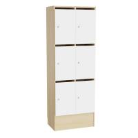 Mora personaleskab med cylinderlås og 6 rum i birk og hvid laminat