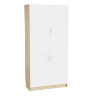 Mora højskab 2100x1000x470mm i hvid laminat med delte døre og cylinderlås