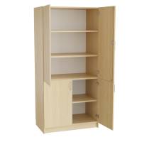 Mora højskab 2100x1000x600mm i birk laminat med delte døre og cylinderlås