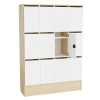 Mora personaleskab med RFID systemlås og 12 rum i birk og hvid laminat