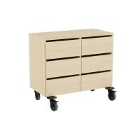 Stig opbevaringsmodul med 6 skuffer p&aring; hjul i birk laminat 