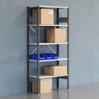 Lagerreol V06 med &aring;ben gavl 2100x1000x400mm lakeret lysegr&aring;