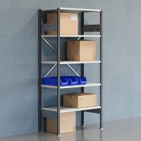 Lagerreol V06 med &aring;ben gavl 2100x1000x500mm lakeret lysegr&aring;