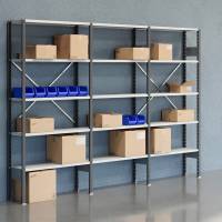 Lagerreol V06 med åben gavl 2100x3000x300mm lakeret lysegrå