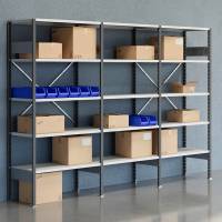 Lagerreol V06 med åben gavl 2100x3000x500mm lakeret lysegrå