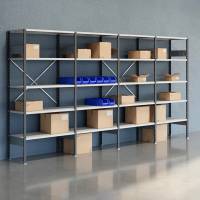 Lagerreol V06 med &aring;ben gavl 2100x4000x500mm lakeret lysegr&aring;