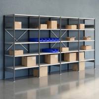 Lagerreol V06 med &aring;ben gavl 2100x4000x600mm lakeret lysegr&aring;