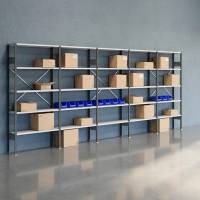 Lagerreol V06 med &aring;ben gavl 2100x5000x300mm lakeret lysegr&aring;