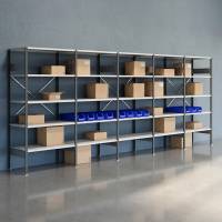 Lagerreol V06 med &aring;ben gavl 2100x5000x600mm lakeret lysegr&aring;