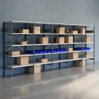 Lagerreol V06 med &aring;ben gavl 2100x5000x600mm lakeret lysegr&aring;