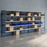 Lagerreol V06 med &aring;ben gavl 2100x5000x600mm lakeret lysegr&aring;