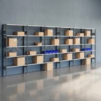 Lagerreol V06 med &aring;ben gavl 2100x6000x300mm galvaniseret