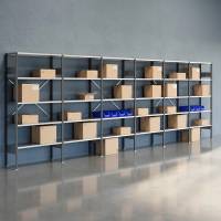 Lagerreol V06 med &aring;ben gavl 2100x6000x400mm galvaniseret