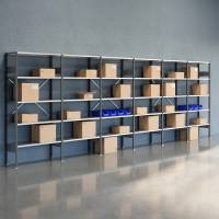 Lagerreol V06 med &aring;ben gavl 2100x6000x400mm galvaniseret