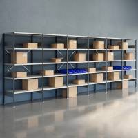 Lagerreol V06 med &aring;ben gavl 2100x6000x600mm lakeret lysegr&aring;