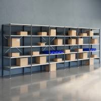 Lagerreol V06 med &aring;ben gavl 2100x6000x600mm lakeret lysegr&aring;