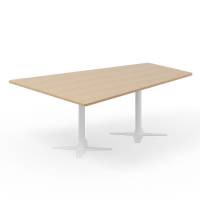 Office konferencebord trapezformet 200x142cm eg p&aring; hvidt stel