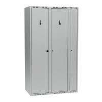 Garderobeskab PRO i st&aring;l, model B, 3 rum, lige tag, lys gr&aring;