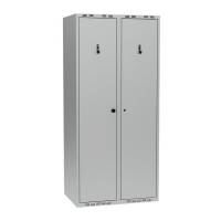Garderobeskab PRO i st&aring;l, model E, 2 rum, lige tag, lys gr&aring;