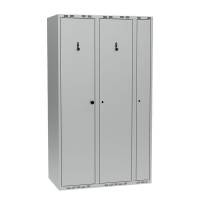 Garderobeskab PRO i st&aring;l, model F, 3 rum, lige tag, lys gr&aring;