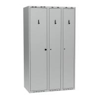 Garderobeskab i st&aring;l PRO, model G, 3 rum, lige tag, lys gr&aring;